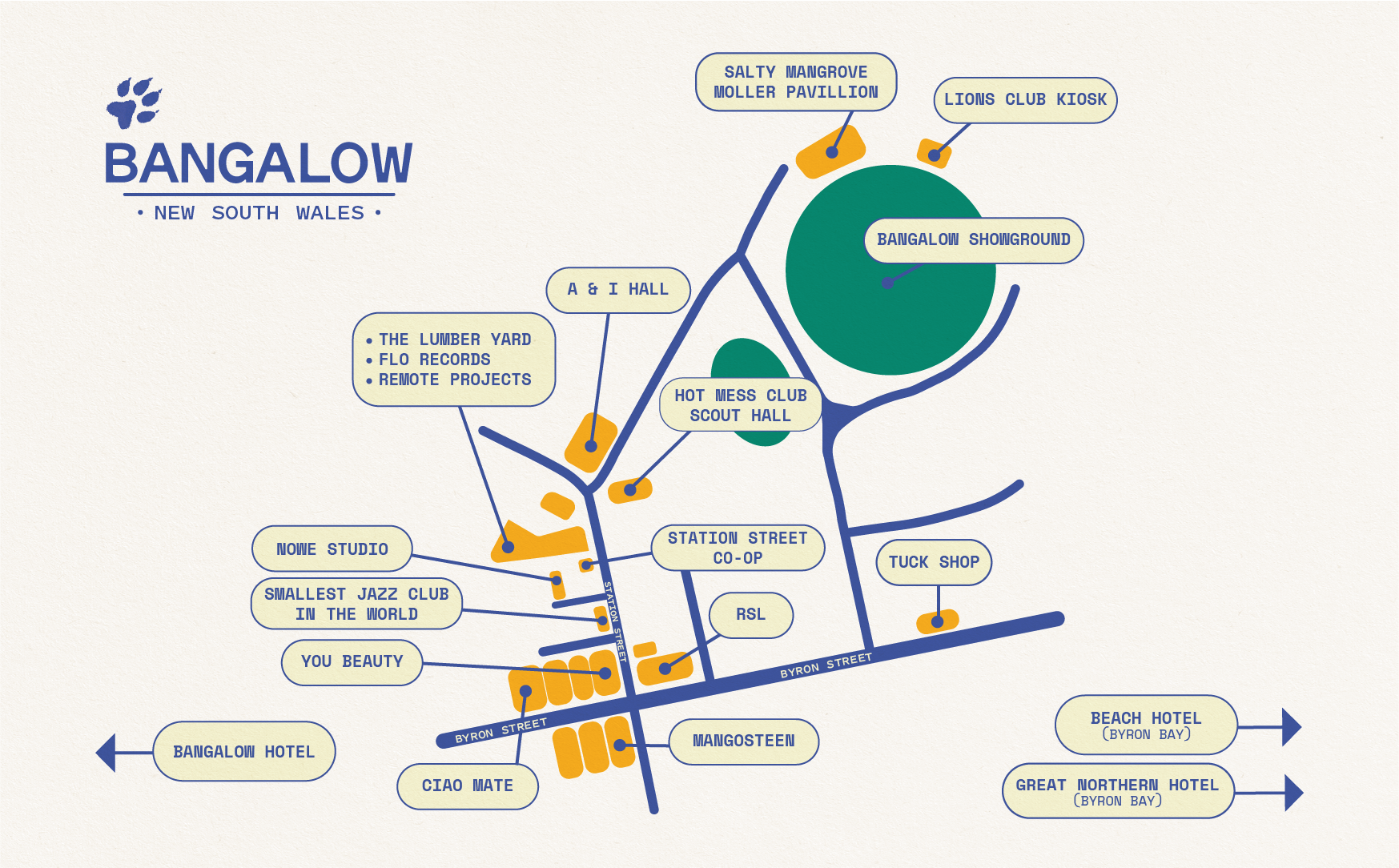 Map of DINGO festival venues across Bangalow